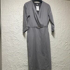 H&M Ladies Size SMALL Gray Grey Plaid Wrap-Front Sheath Dress BRAND NEW TAG